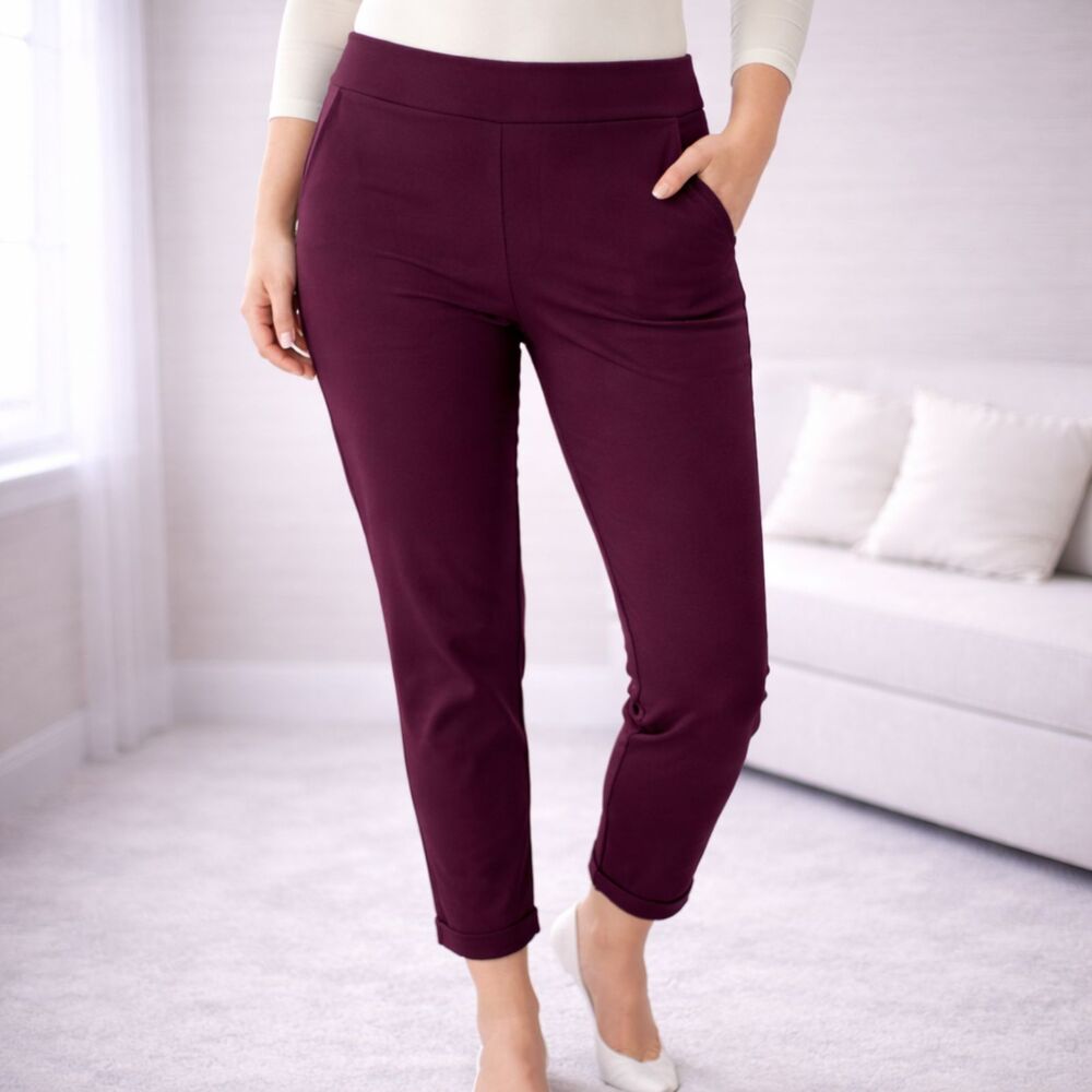 Athleta Pull-on Elastic Waist Leggings Ribbed Side Stripe Wine 6